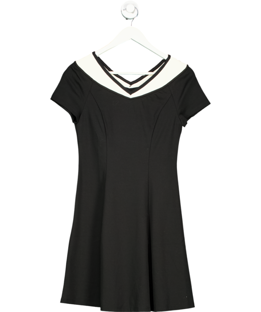 Goelia Black V-neck Slim Patchwork Mini Dress UK 8