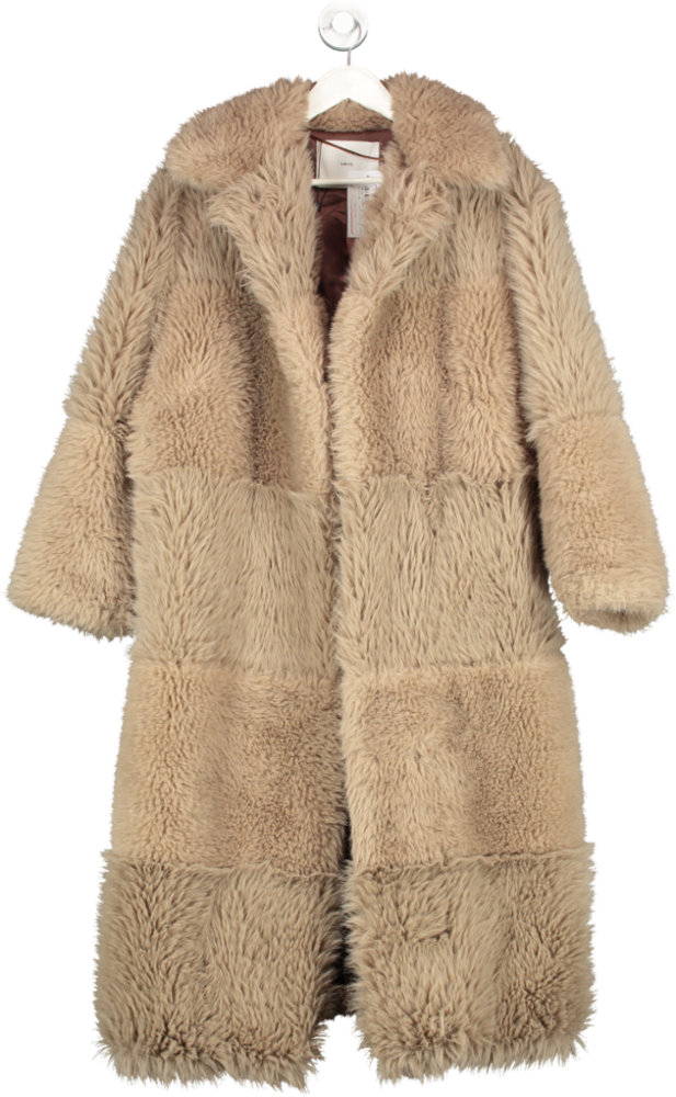 MANGO Brown Faux Fur Coat UK S