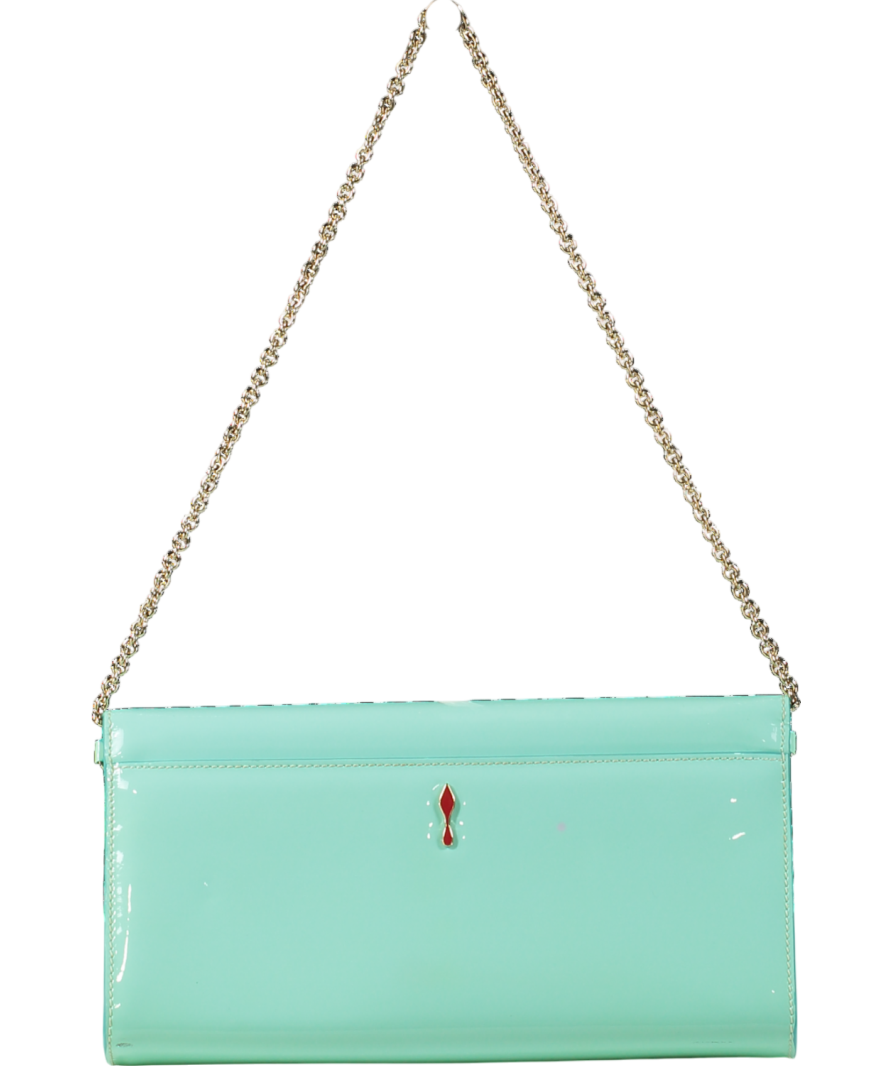 Christian Louboutin Aqua Patent Leather Riveiera Shoulder Clutch Bag