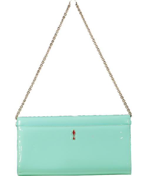 Christian Louboutin Aqua Patent Leather Riveiera Shoulder Clutch Bag