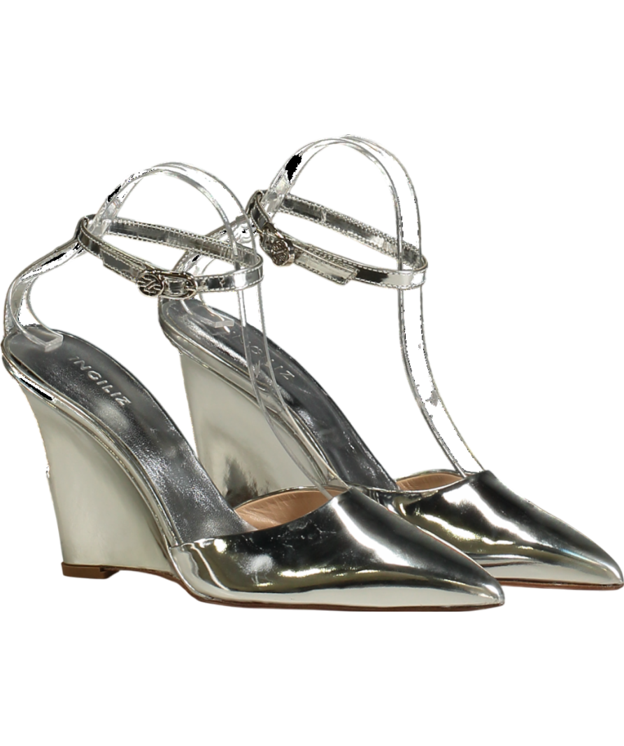ingiliz Metallic Mona 03 Silver Mirror Leather Sandals UK 6 EU 39 👠