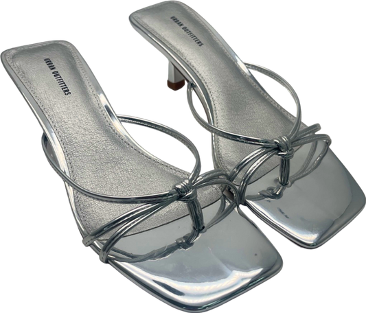 Urban Outfitters Silver Strappy Square Toe Heeled Sandals UK 5