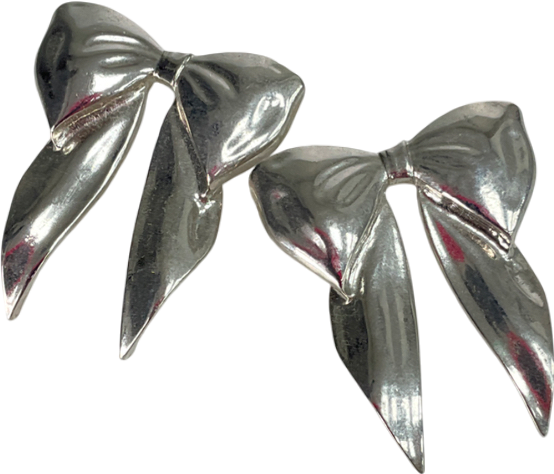Metallic Silver Bow Stud Statement Earrings One Size