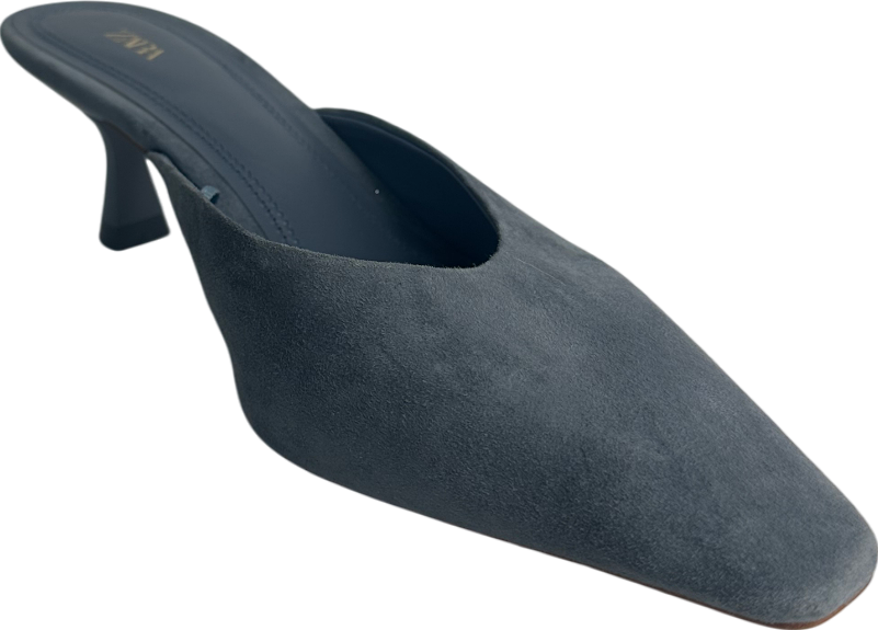 ZARA Blue Suede Mule Heels UK 7 EU 40 👠