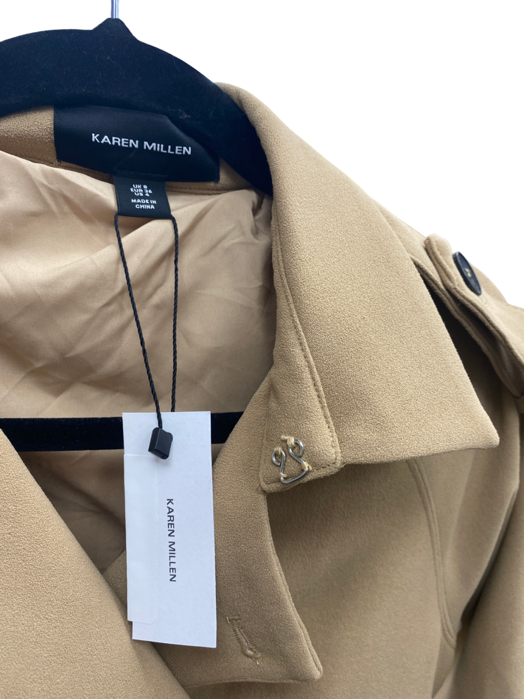 Karen Millen Beige Tailored Pleat Detail Belted Trench Coat UK 8