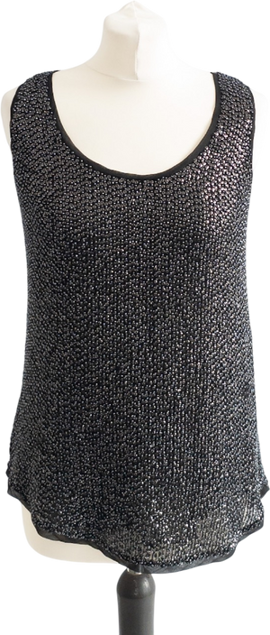 Diane von Furstenberg Black 100% Silk Beaded Sequin Racerback Cami Top Us0 UK 4