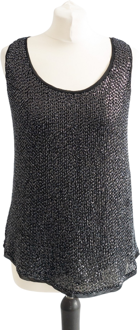 Diane von Furstenberg Black 100% Silk Beaded Sequin Racerback Cami Top Us0 UK 4