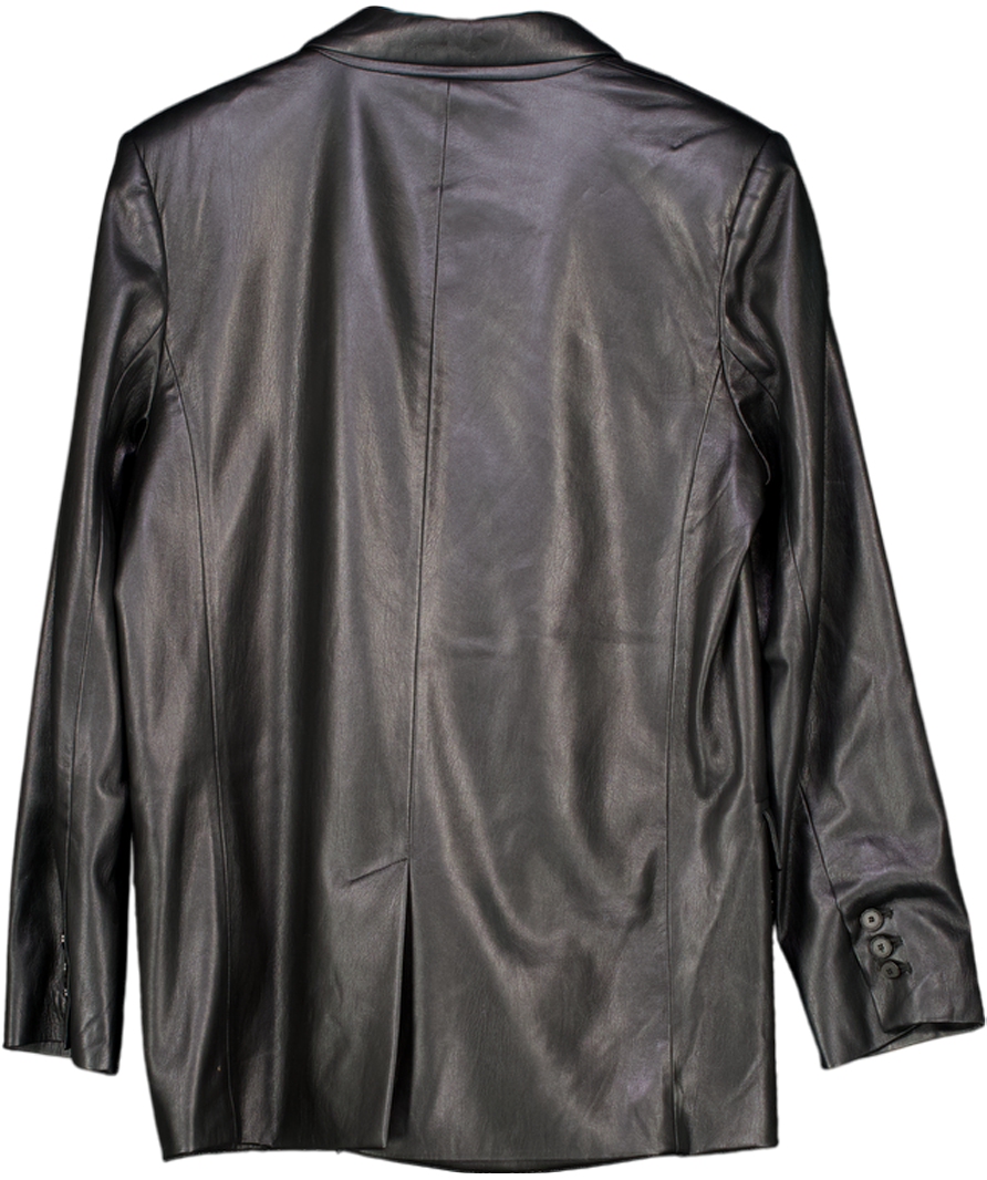 ZARA Black Supersoft Faux Leather One Button Blazer UK M