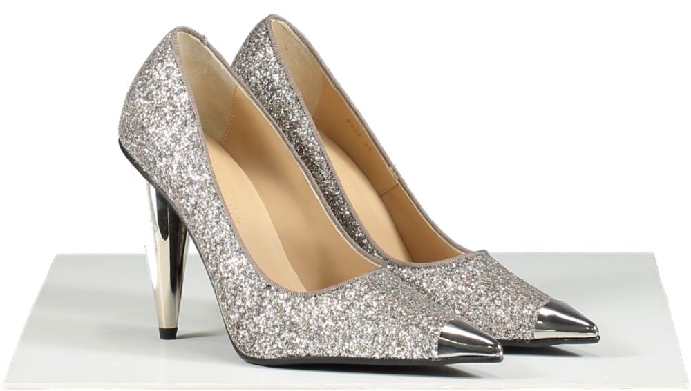 Russell & Bromley Metallic Glitter Silver Heels UK 5 EU 38 👠