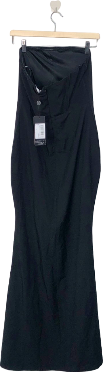 Club L London Black Maxi Dress with Pleated Design UK 12