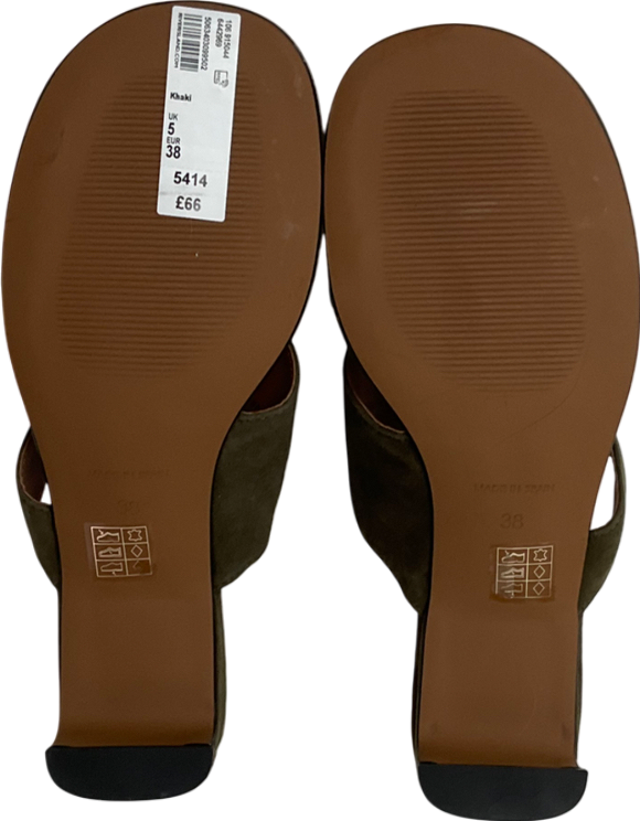 River Island Green Khaki Suede Block Heeled Mule Sandal UK 5 EU 38 👠