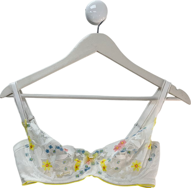 Lounge Underwear White Fleur Balcony Lace Bra UK 34DD