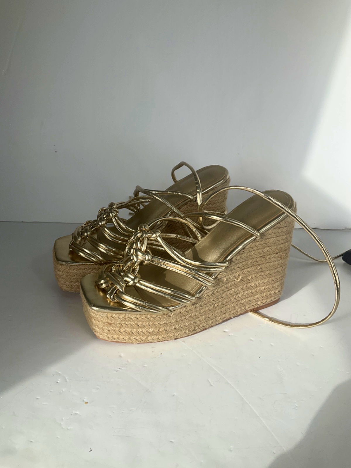 Public Desire Gold Platform Wedge Sandals UK 5