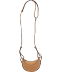 POLENE Tan Brown Luxury Leather Half Moon Micro Crossbody Bag