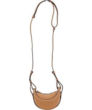 POLENE Tan Brown Luxury Leather Half Moon Micro Crossbody Bag
