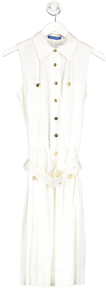 Winser London White Belted Button Front Dress UK 8