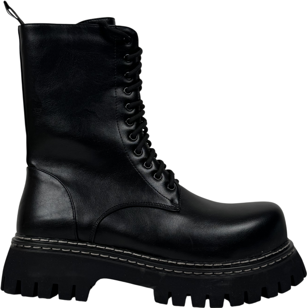 Koi Footwear Gimli Black Square Toe Lace Up Boots UK 9 EU 43 👞