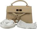 CHARLES & KEITH Beige Turn-lock Top Handle Bag With Crossbody Strap