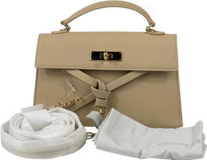 CHARLES & KEITH Beige Turn-lock Top Handle Bag With Crossbody Strap