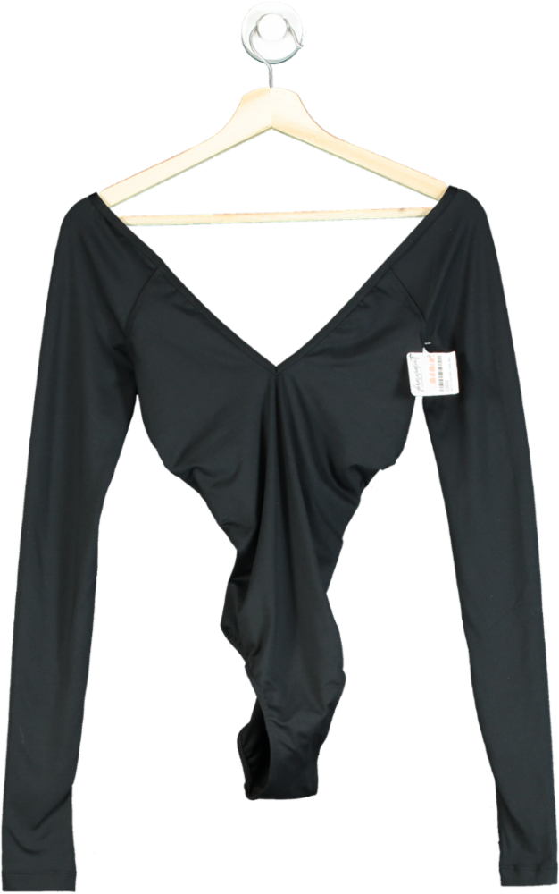 Free People Black Long Sleeve Bodysuit UK XS