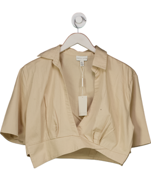 PRETTY LAVISH Beige Flynn Asymmetric Cropped Shirt UK 8