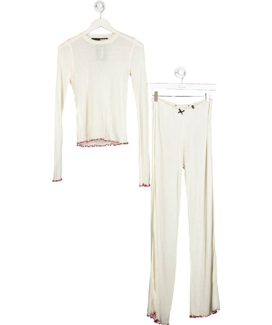 Rotate Cream 2-piece Pointelle Top & Leggings Lounge set UK S