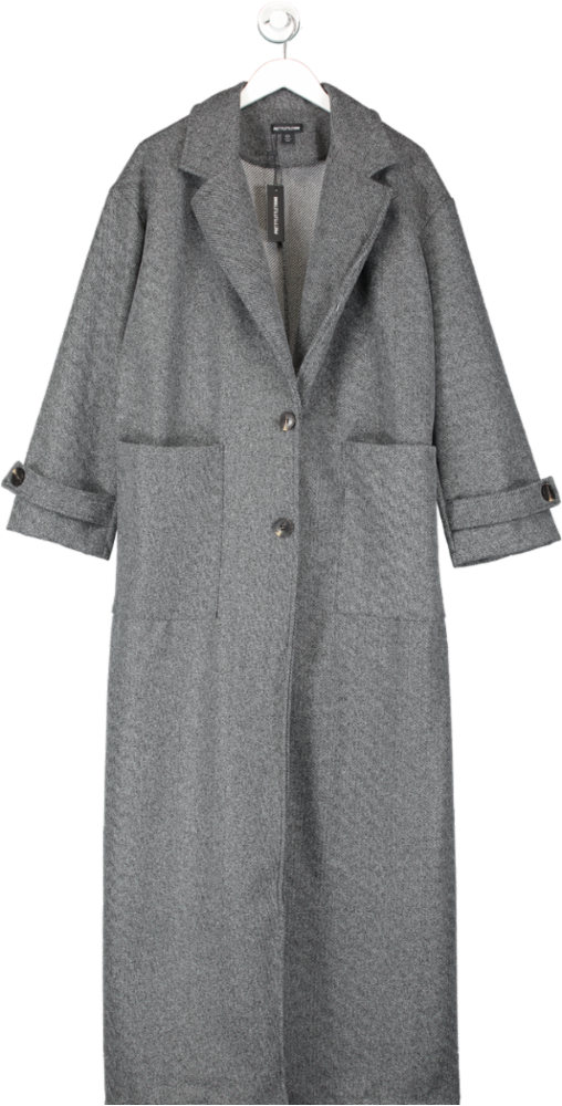 PrettyLittleThing Grey Wool Look Structured Pocket Detail Coat UK 12