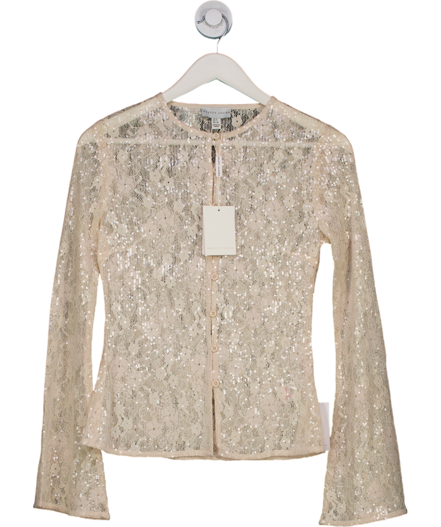 PRETTY LAVISH Cream Tai Sequin Lace Cardigan UK 8