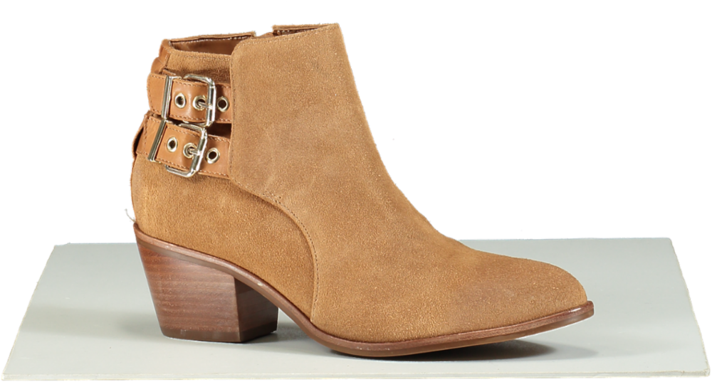 Dune London Pinna Tan Suede Buckle Detail Ankle Boots UK 4