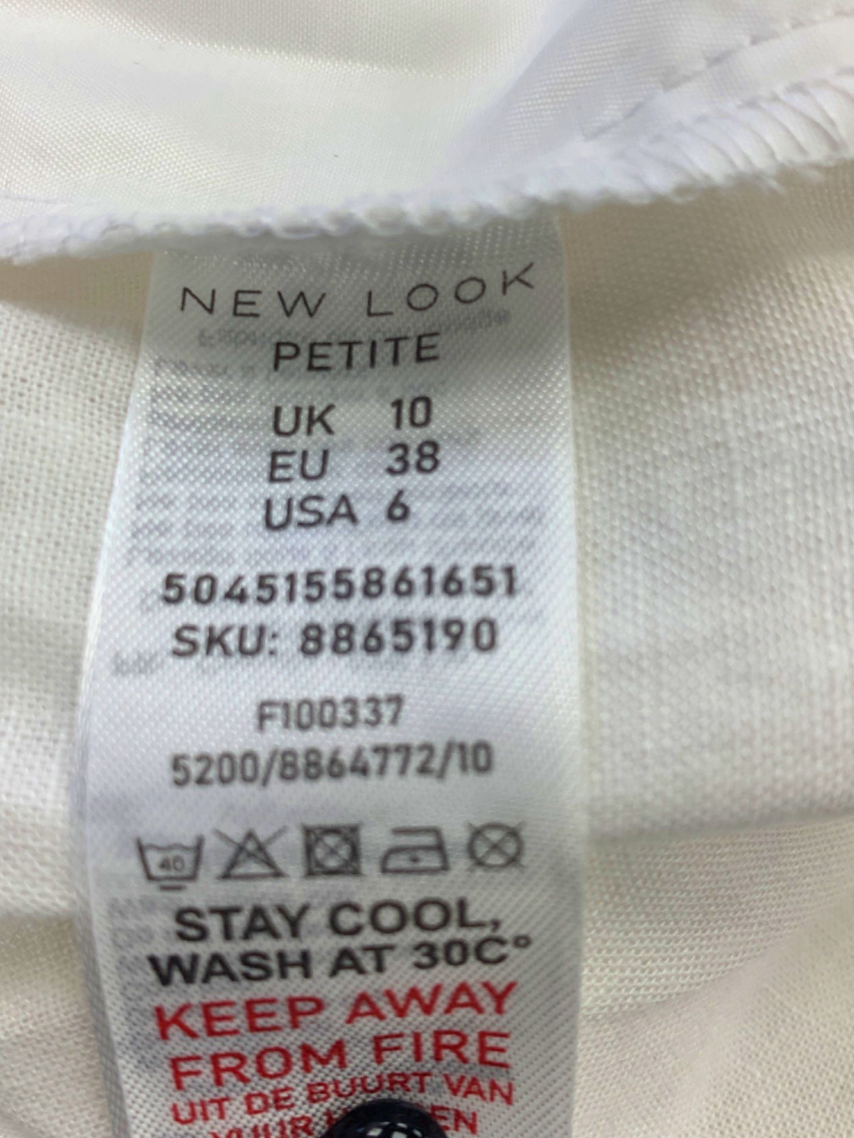 New Look White Petite Wide Leg Trousers UK 10