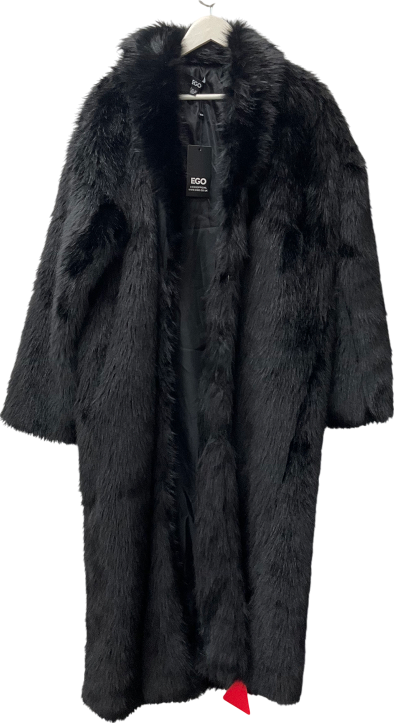 Ego Oversized Maxi Coat In Black Faux Fur UK 14