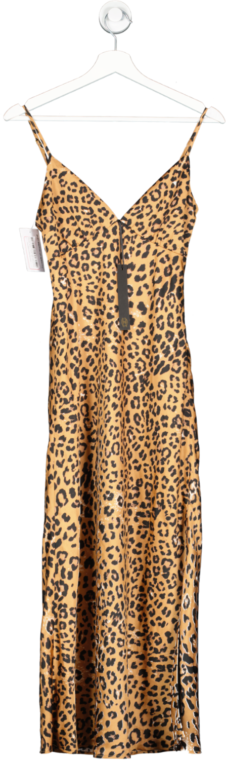 House of Harlow 1960 Brown Adeena Slip Dress In Leopard Print UK XS