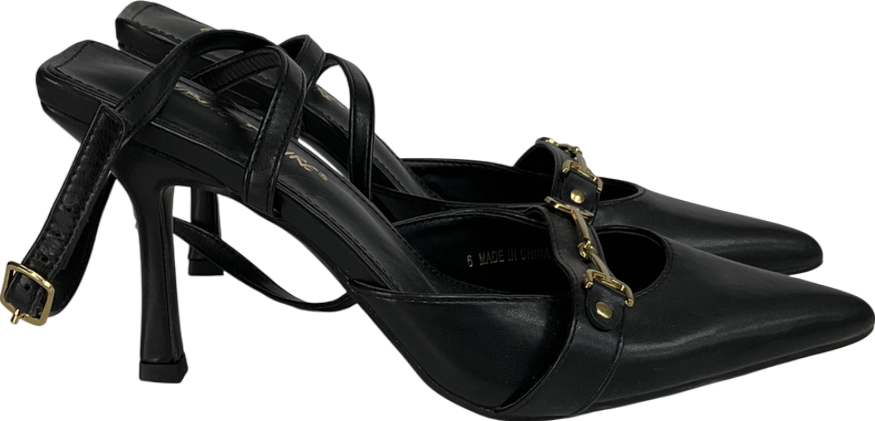 Public Desire Smooch Black Buckle Detail Slingback Mid Heel Court Shoe UK 6 EU 39 👠