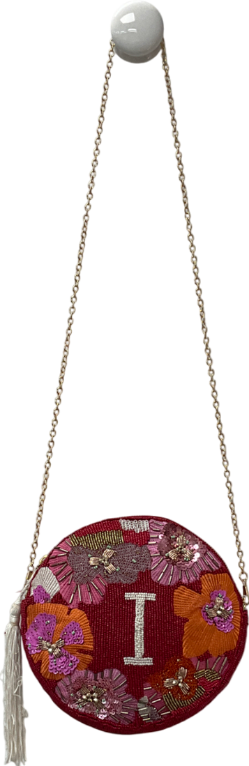 anthropologie Red Holiday Monogram "I" Embellished Pouch Shoulder Bag