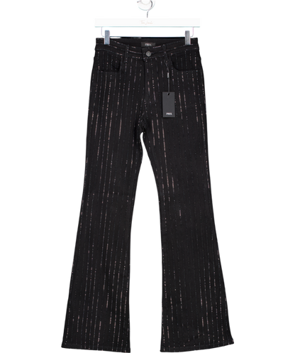 Phix Black Diamante Pin Stripe Denim Flare Jeans W28