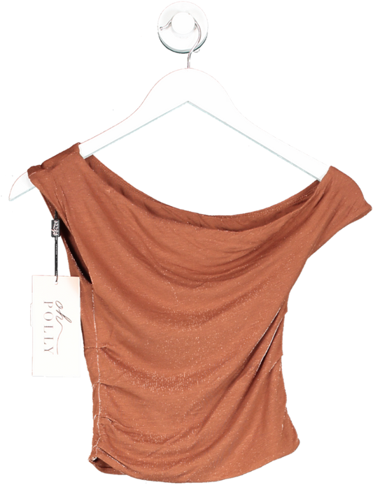 Oh Polly Brown Lula  Asymmetric Neck Ruched Modal Cashmere Blend Top UK 8