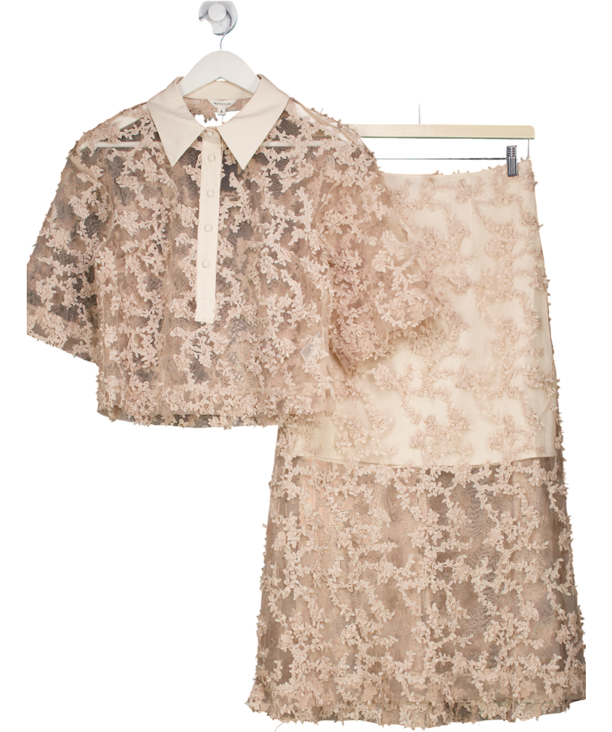 Monsoon Nude Alanna Sheer Appliqué Shirt And Midi Skirt UK S