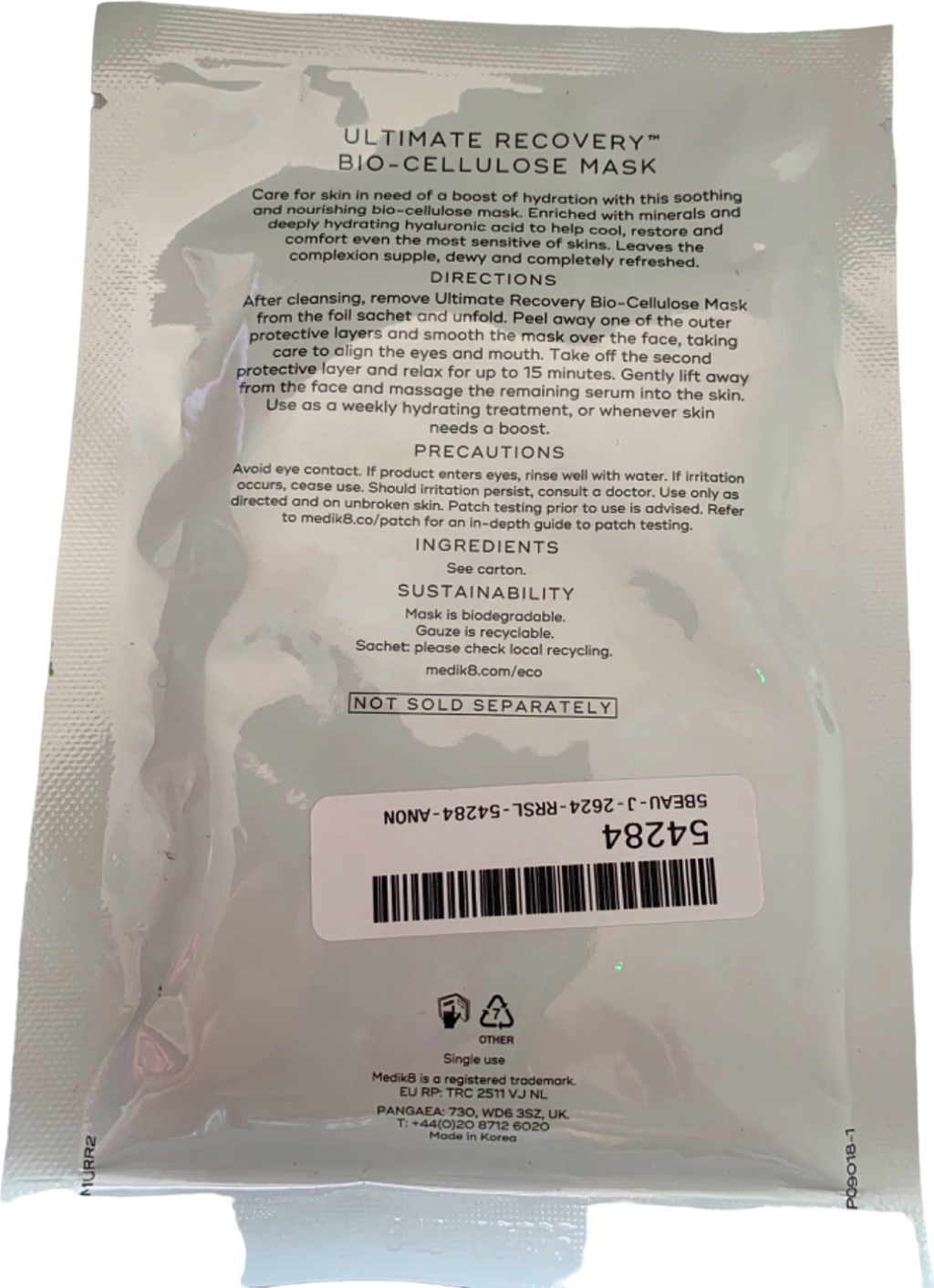 Medik8 Ultimate Recovery Bio-Cellulose Face Mask Hydrating Mineral Sheet Mask 30g