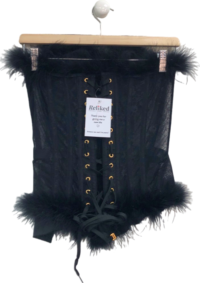 Black Feather Trim Corset One Size