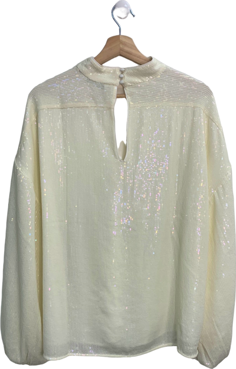 & Other Stories Cream Sequin Embellished Blouse Medium