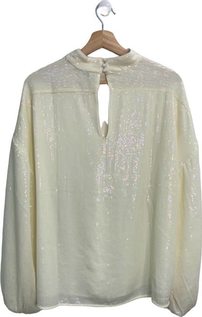 & Other Stories Cream Sequin Embellished Blouse Medium