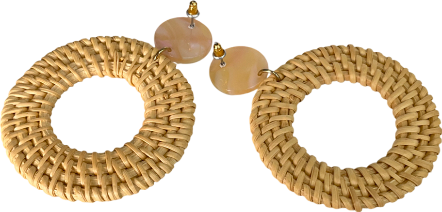 Beige Open Circle Dangle Earrings