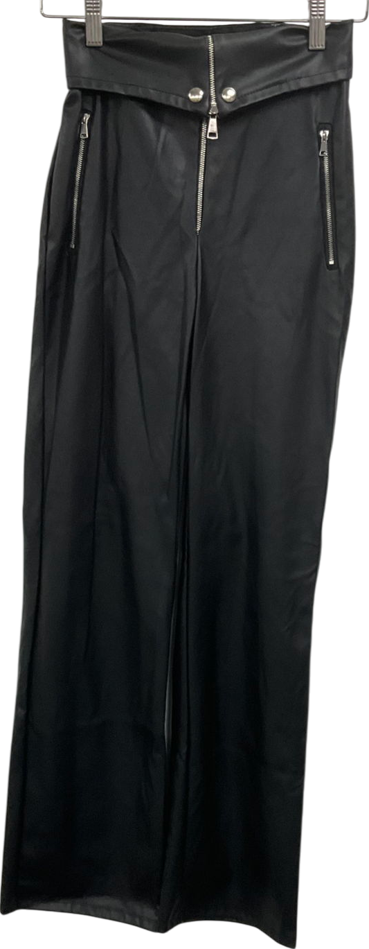 Black Faux Leather Fold Over Trousers UK S