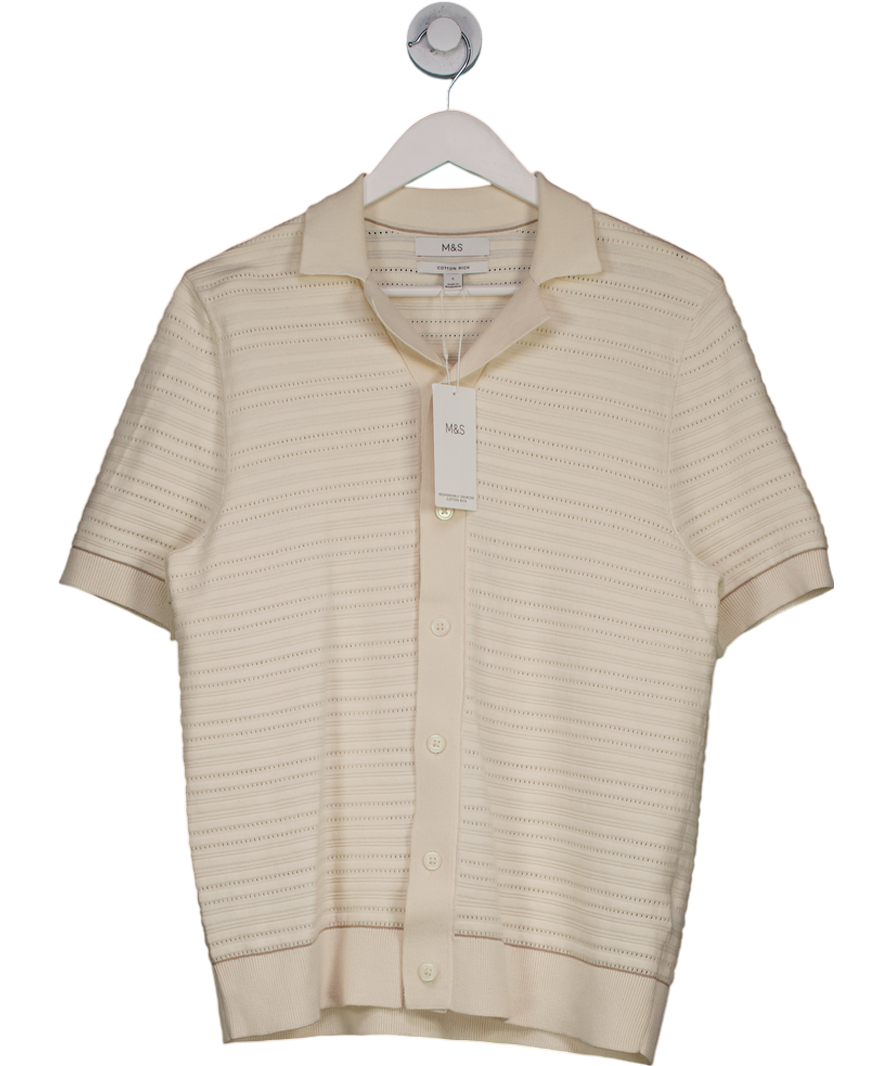 M&S Cream Cotton Rich Textured Knitted Shirt UK S