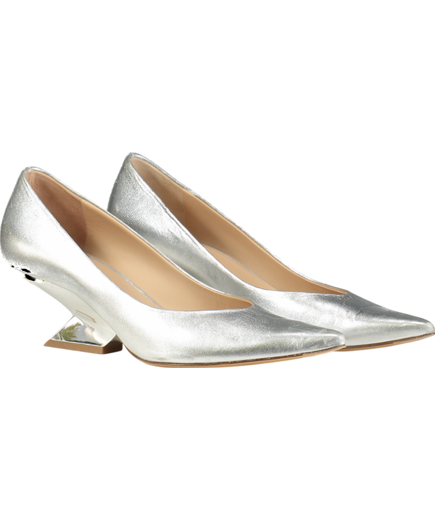 Russell & Bromley Zing Feature Heel Metallic Pump In Silver Leather UK 7 EU 40 👠