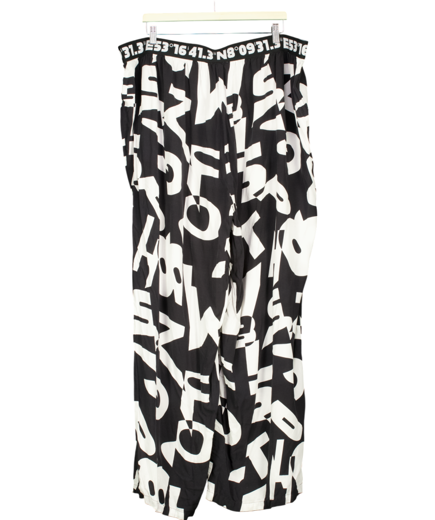 Ulla Popken Black Plus Size Monochrome Print Pull On Trousers UK XXXL