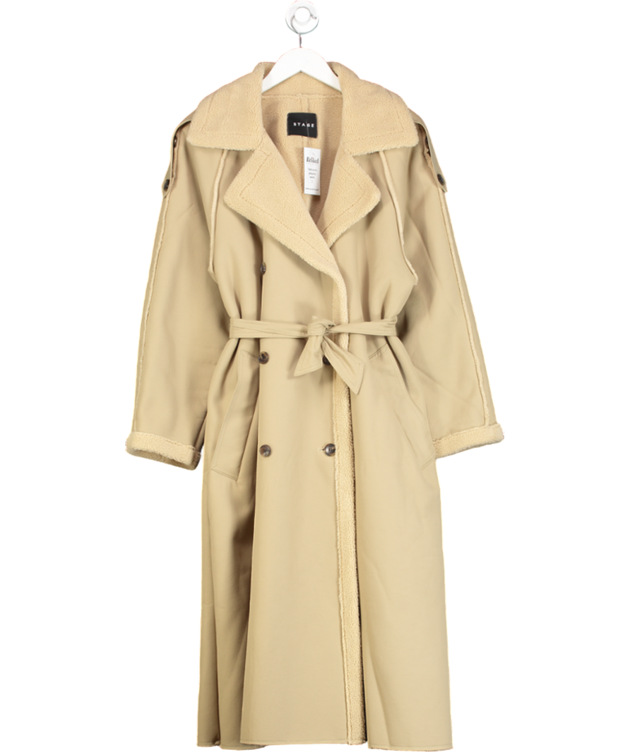 STAGE Beige Premium Fabric Borg Lined Trench Coat One Size