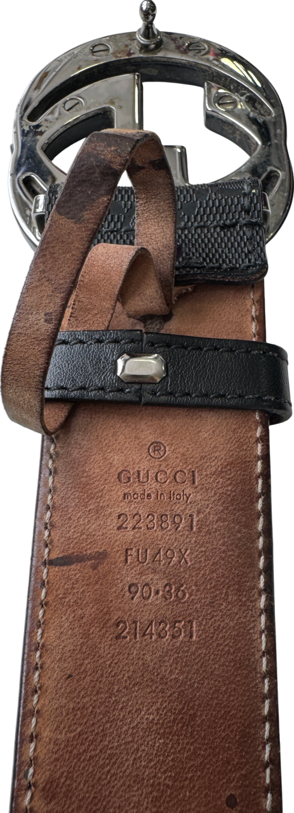 GUCCI GG Imprime Interlocking G Black Buckle Belt Sz90 W30