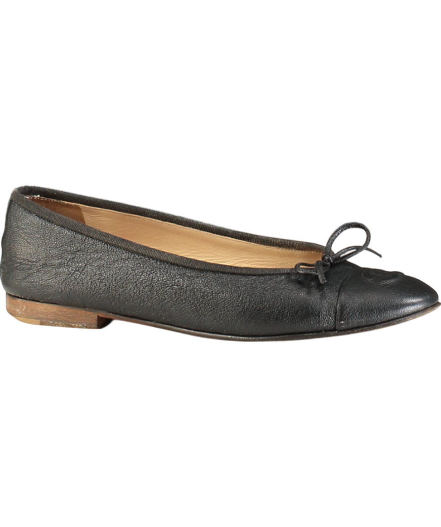 Chanel Black  Leather CC Logo  Ballet Flats UK 4.5 EU 37.5 👠