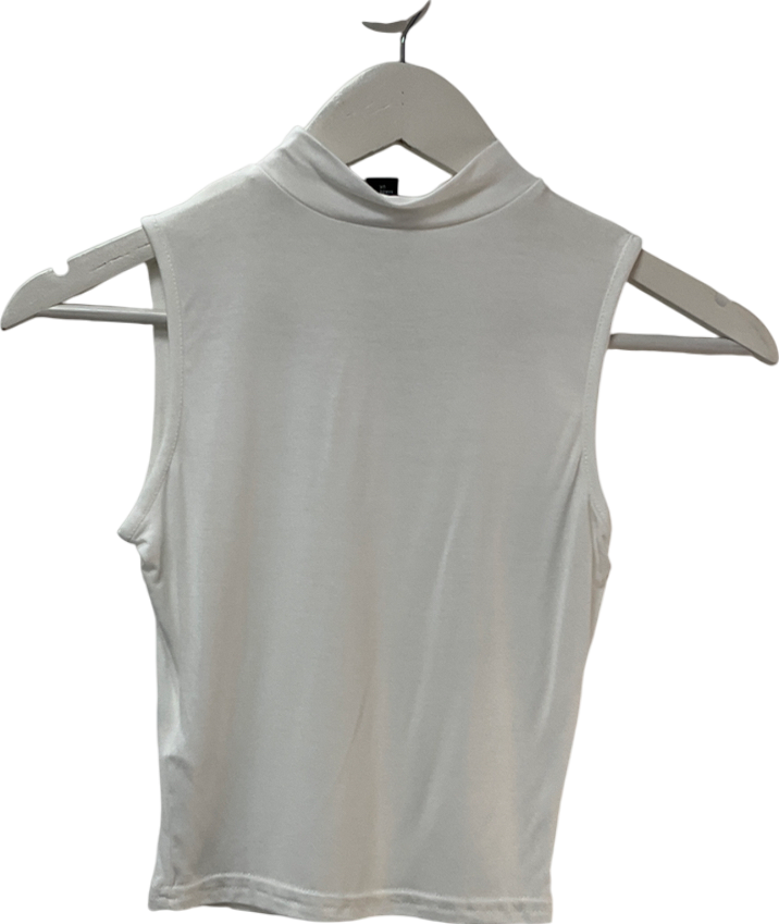 Nasty Gal White Funnel Neck Crop Top UK S